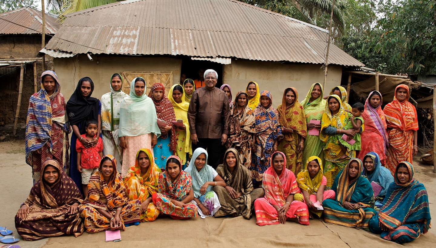 Sir Fazle with a group of women in Bangladesh.